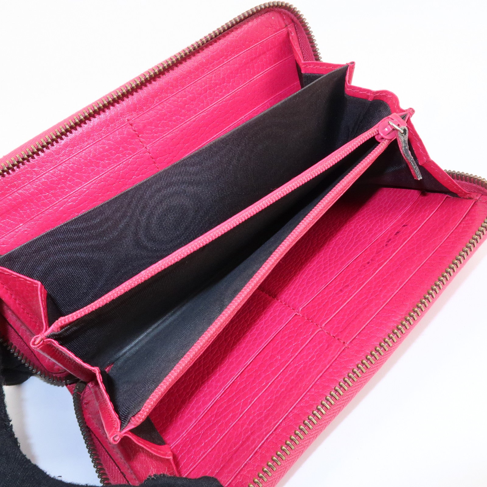 GUCCI Set of 3 Leather Long Wallet Round Zippy Wallet Bi-fold Wallet Dark Brown Pink Used