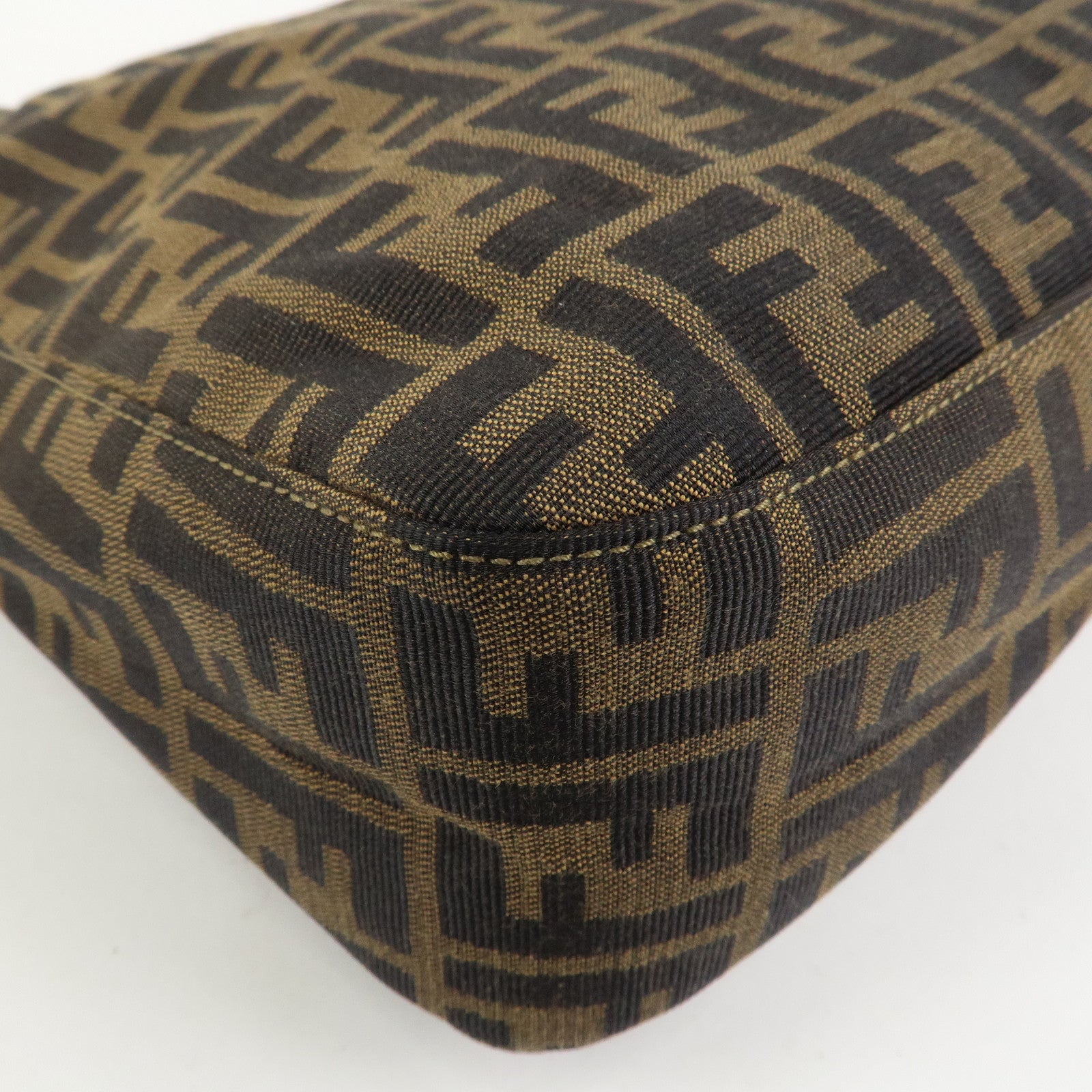 FENDI Zucca Canvas Leather Shoulder Bag Hand Bag Brown Black
