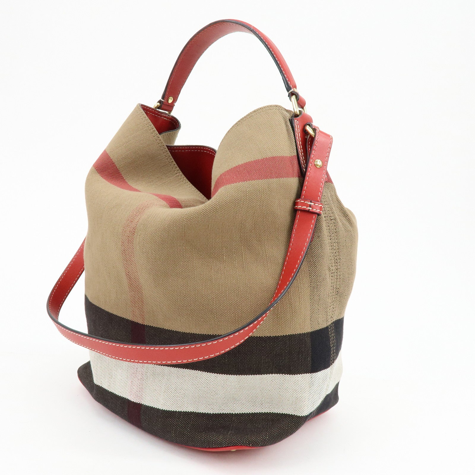 Burberry Nova Plaid Canvas Leather 2Way Shoulder Hand Bag Beige