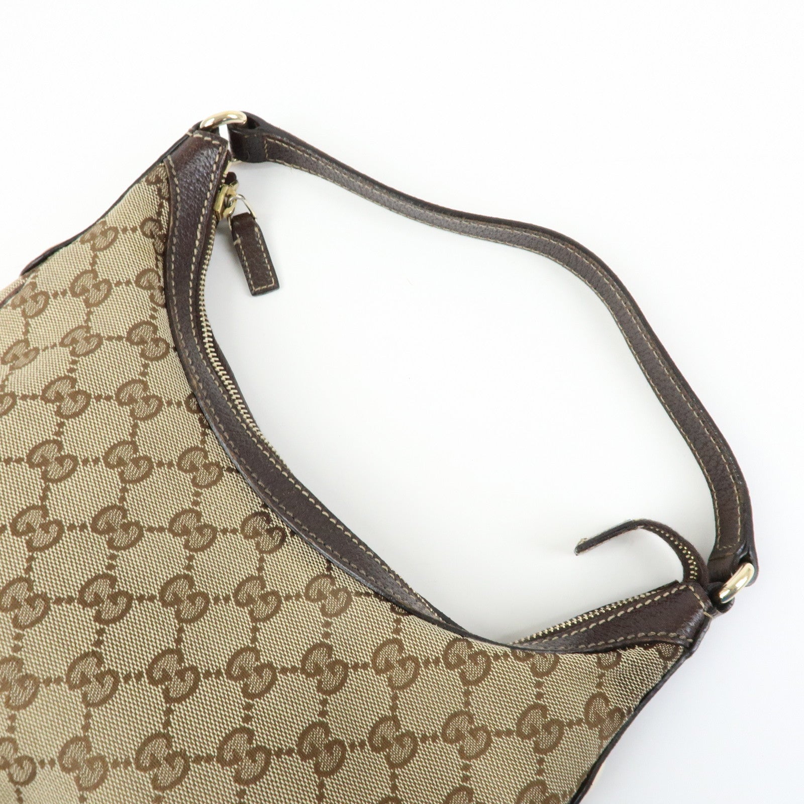 GUCCI GG Canvas Leather Shoulder Bag Hand Bag Beige Brown 154395