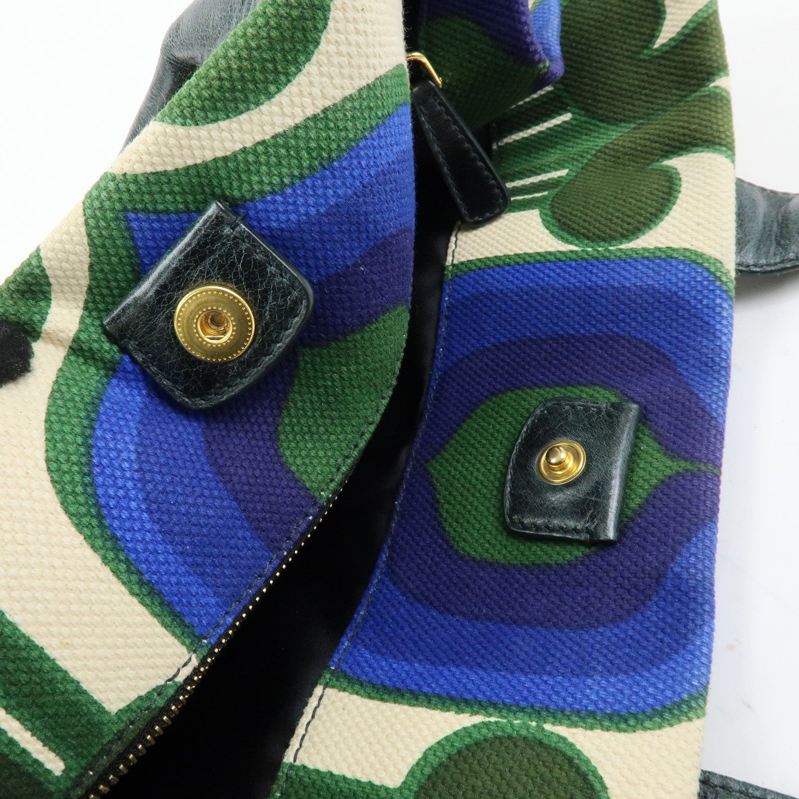 MIU MIU Canvas Leather Tote Bag Hand Bag Green Natural