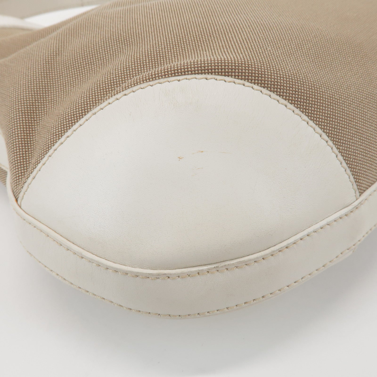 PRADA Jacquard Canvas Leather Shoulder Bag Hand Bag Beige Ivory