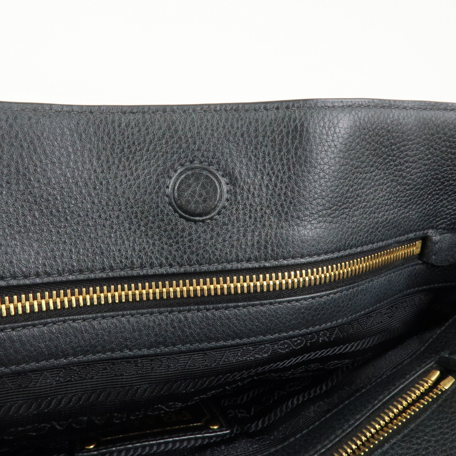 PRADA Logo Leather Shoulder Bag Tote Bag Black 1BG111