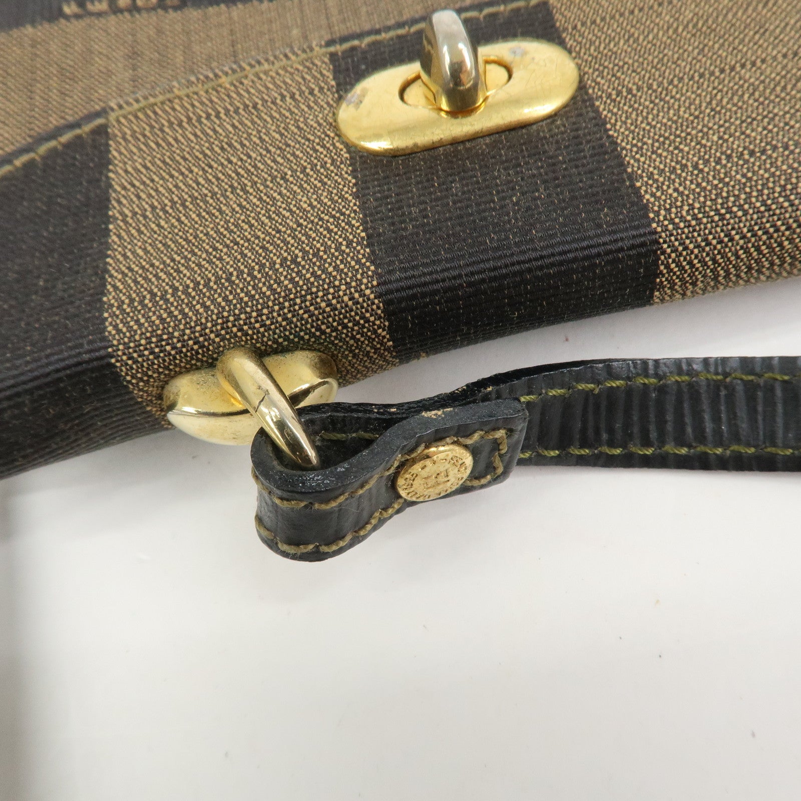 FENDI Pequin Logo Canvas Leather Shoulder Bag Crossbody Bag 15171