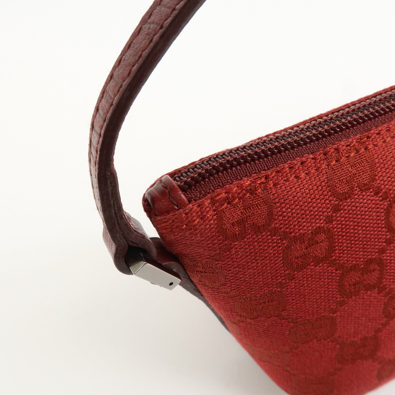 GUCCI Boat Bag GG Canvas Leather Hand Bag Pouch Red 07198