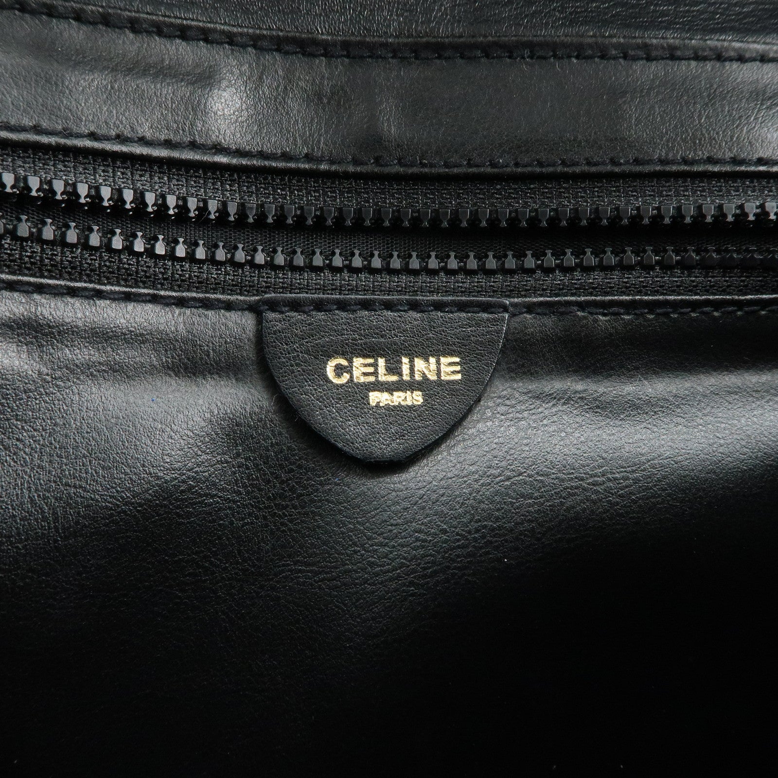 CELINE Logo Leather 2Way Bag Shoulder Bag Clutch Bag Black