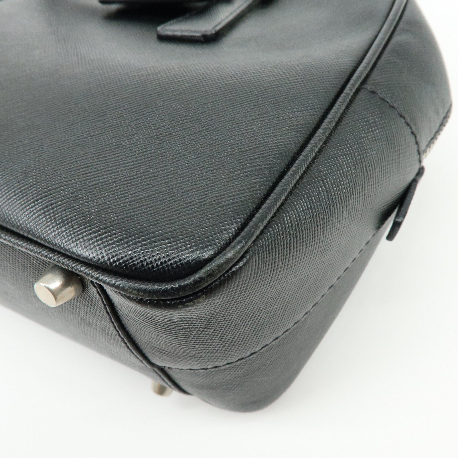 PRADA Triangle Logo Saffiano Leather Hand Bag Shoulder Bag Black
