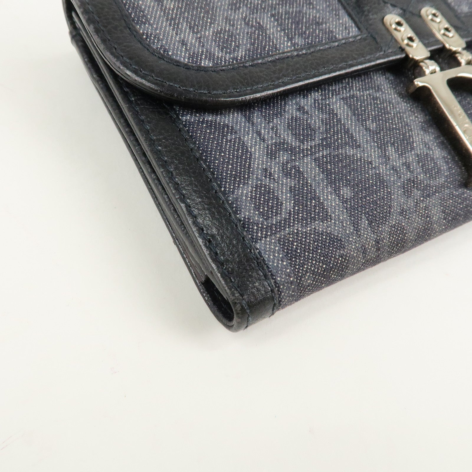 Christian Dior Flight Line Trotter Canvas Leather Logo Charm Wallet Used