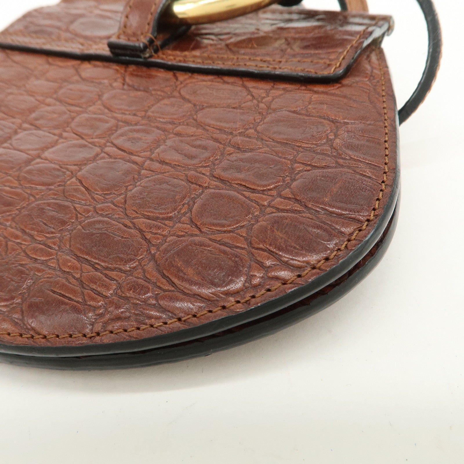 Chloe Logo Embossed Leather Shoulder Bag Hand Bag Brown