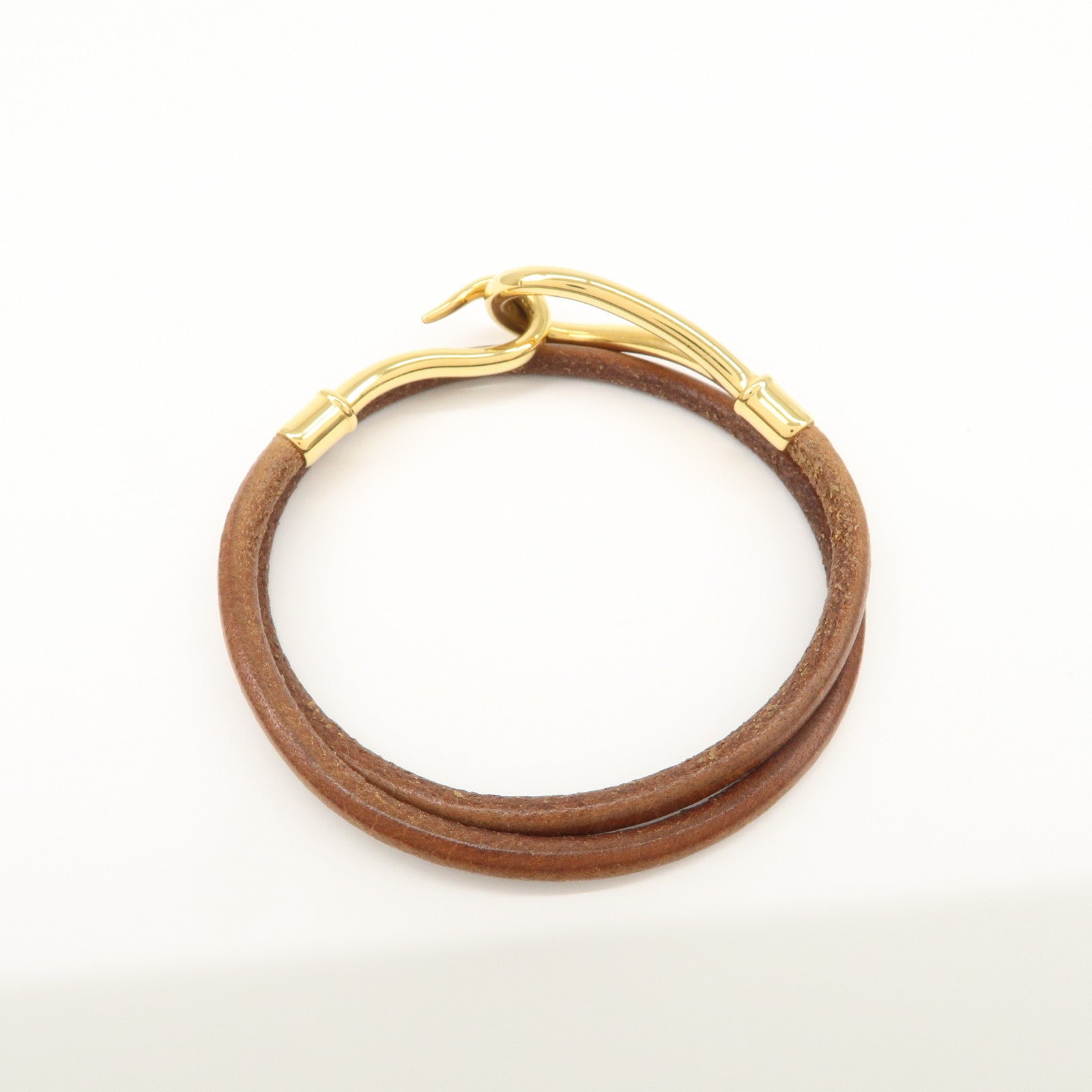 HERMES Logo Leather Jumbo Choker Bracelet Brown