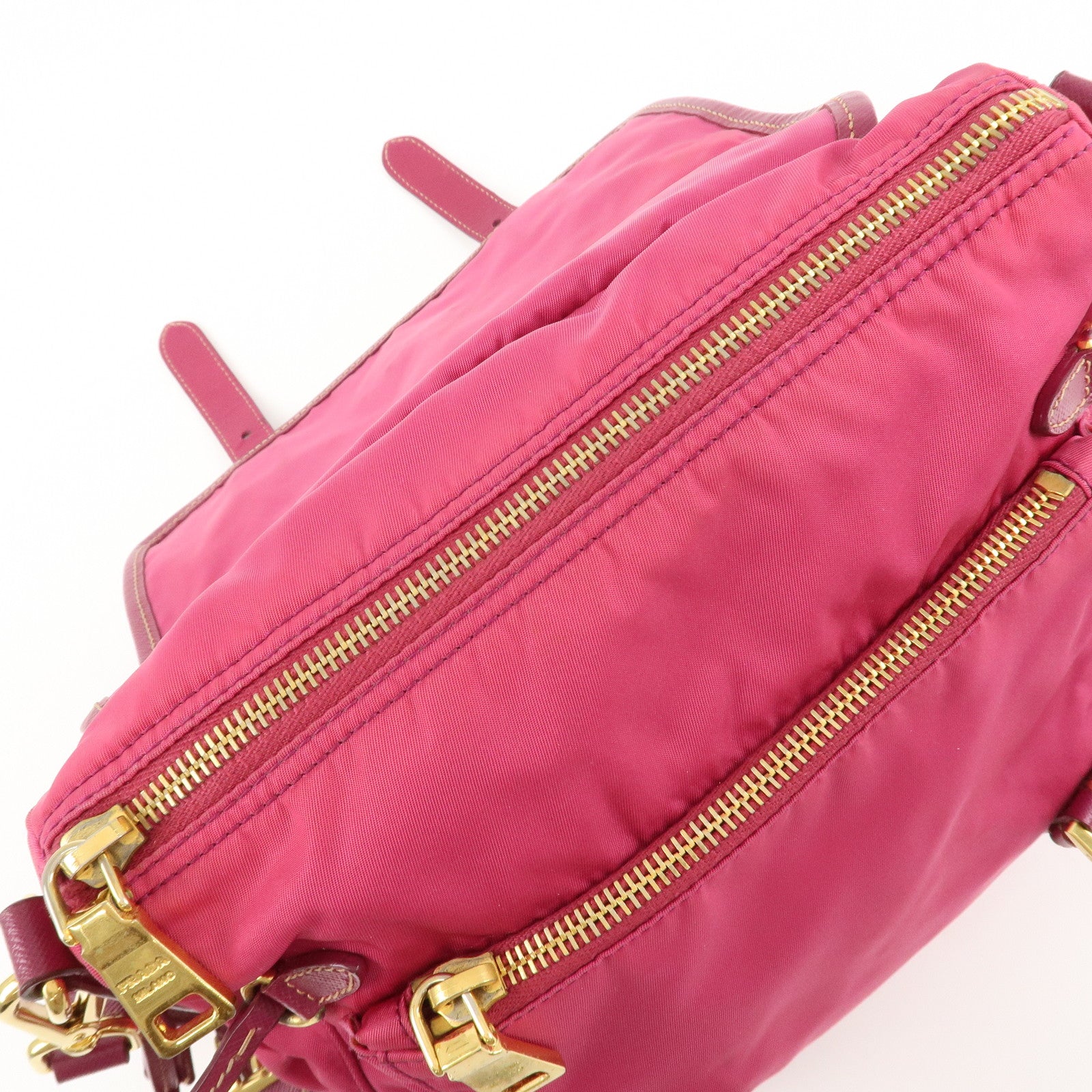 PRADA Nylon Saffiano Leather Flap Messenger Shoulder Bag Pink BT0697 Used