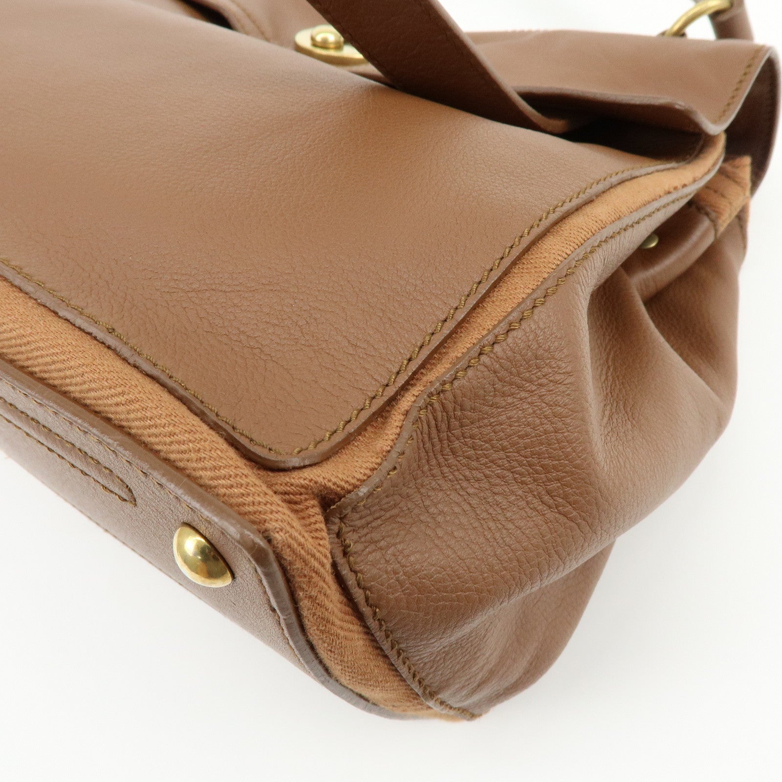 SAINT LAURENT PARIS Muse Two Leather Canvas Hand Bag Brown 229630