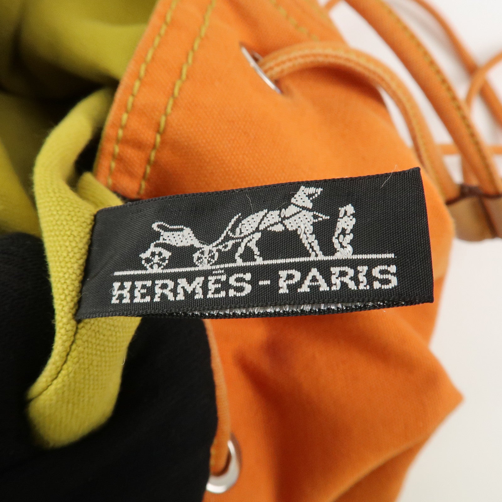 HERMES Leather Canvas Leather Porochon Mimil PM Shoulder Bag Orange Used