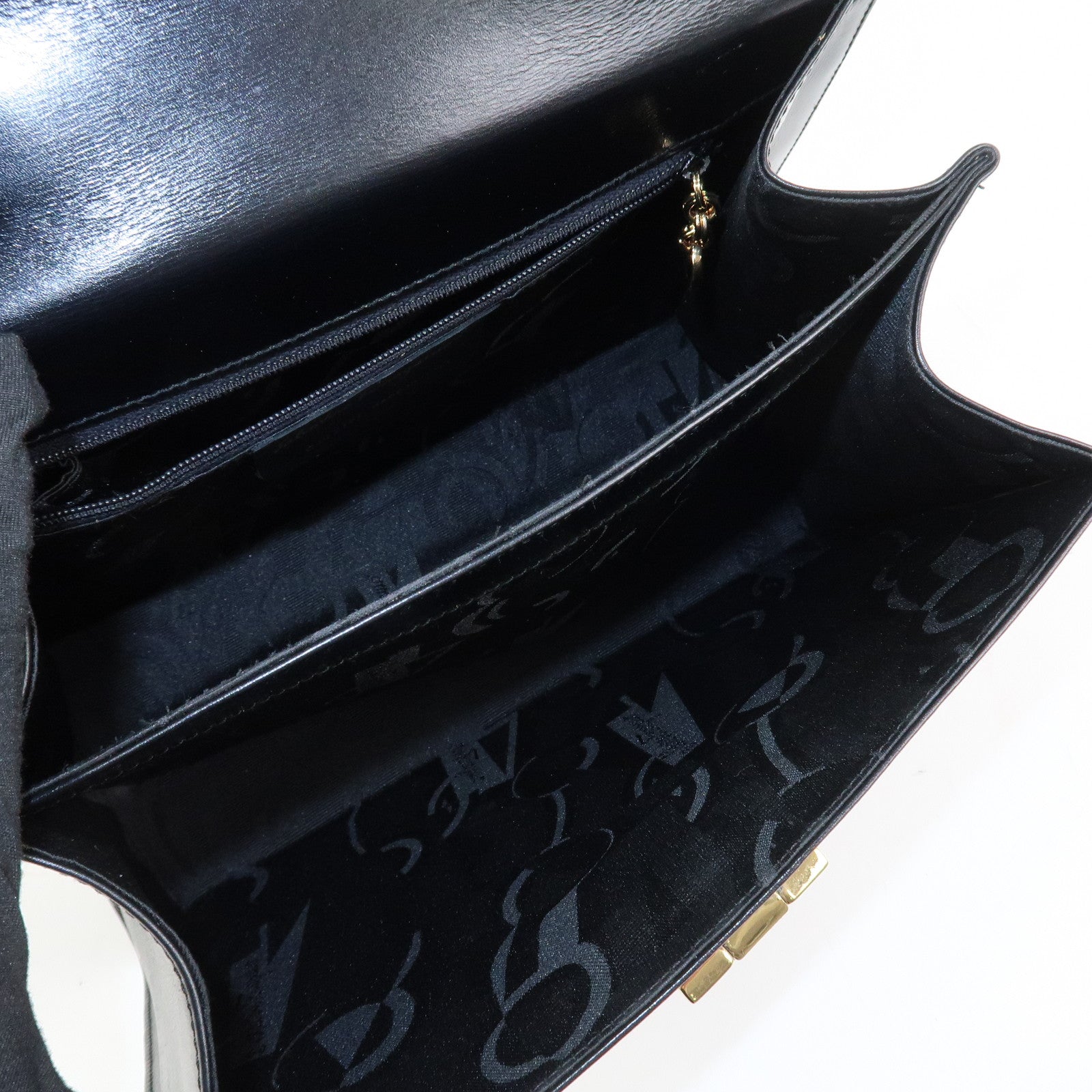 Ferragamo Gancini Logo Leather 2Way Bag Hand Bag Shoulder Bag Black