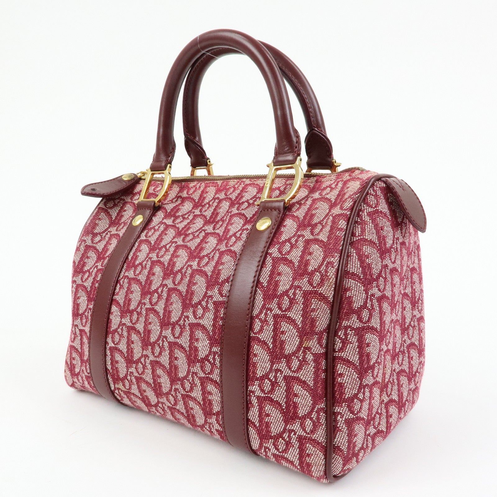 Christian Dior Trotter Jacquard Leather Boston Bag Burgundy