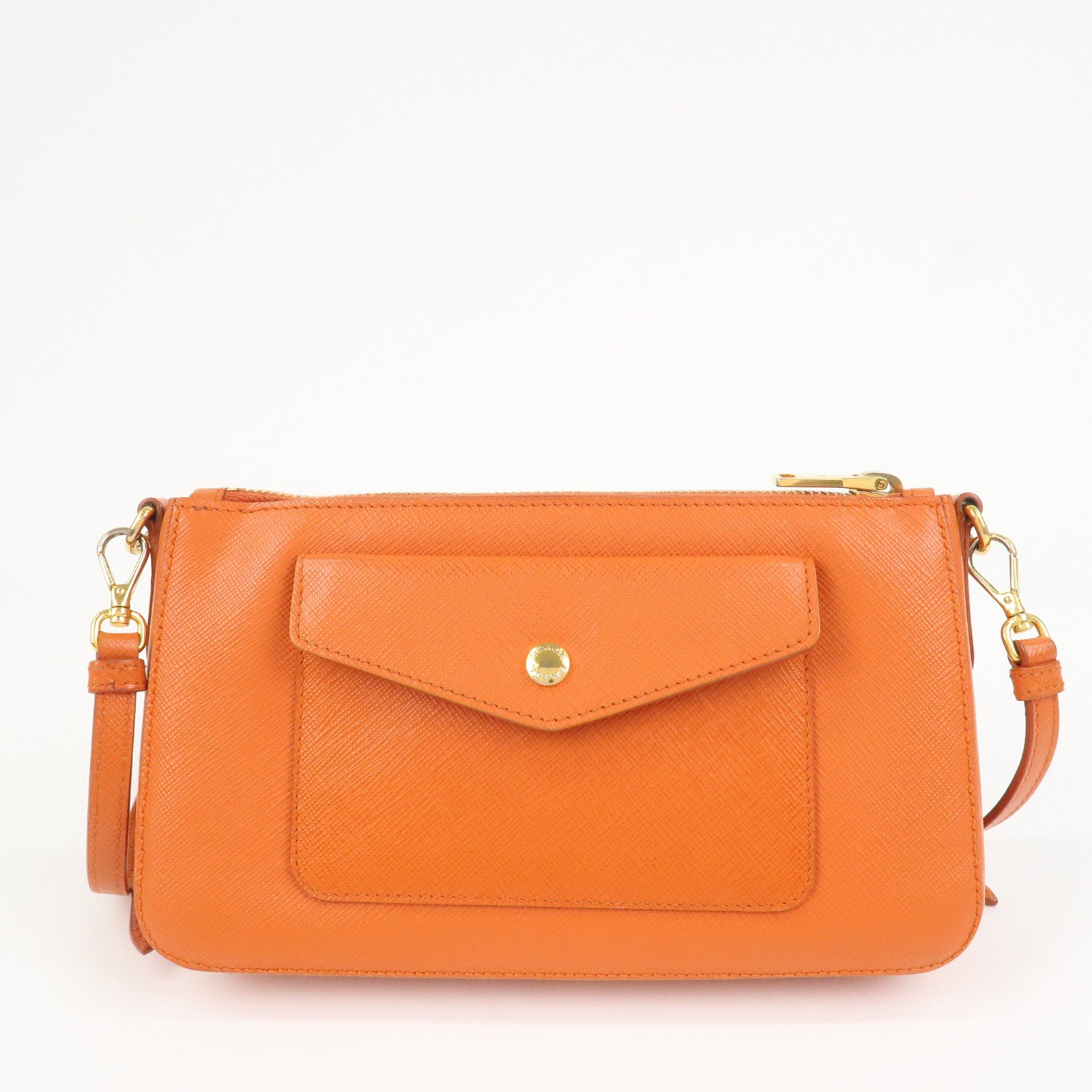 PRADA Logo Leather Shoulder Bag Crossbody Bag Orange BT0834