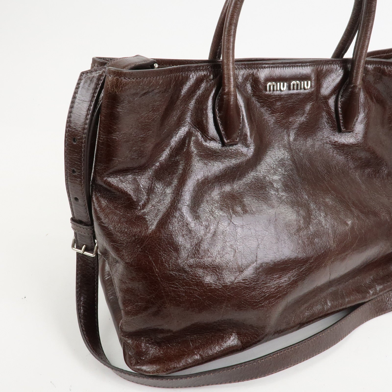 MIU MIU Leather 2Way Shoulder Bag Hand Bag Tote Bag Brown RN1028
