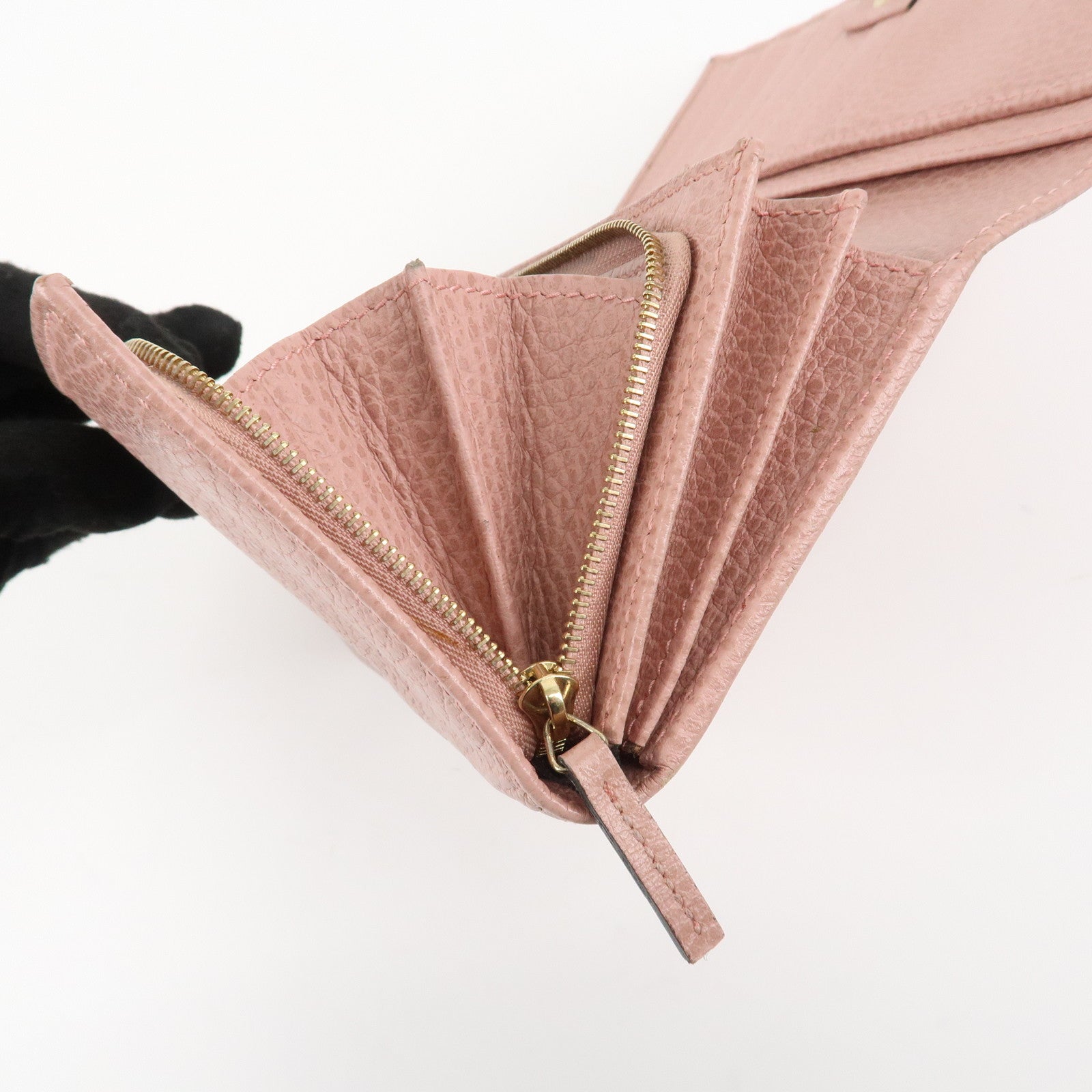 GUCCI Set of 3 Leather Long Wallet Round Zippy Wallet Bi-fold Wallet Dark Brown Pink Used