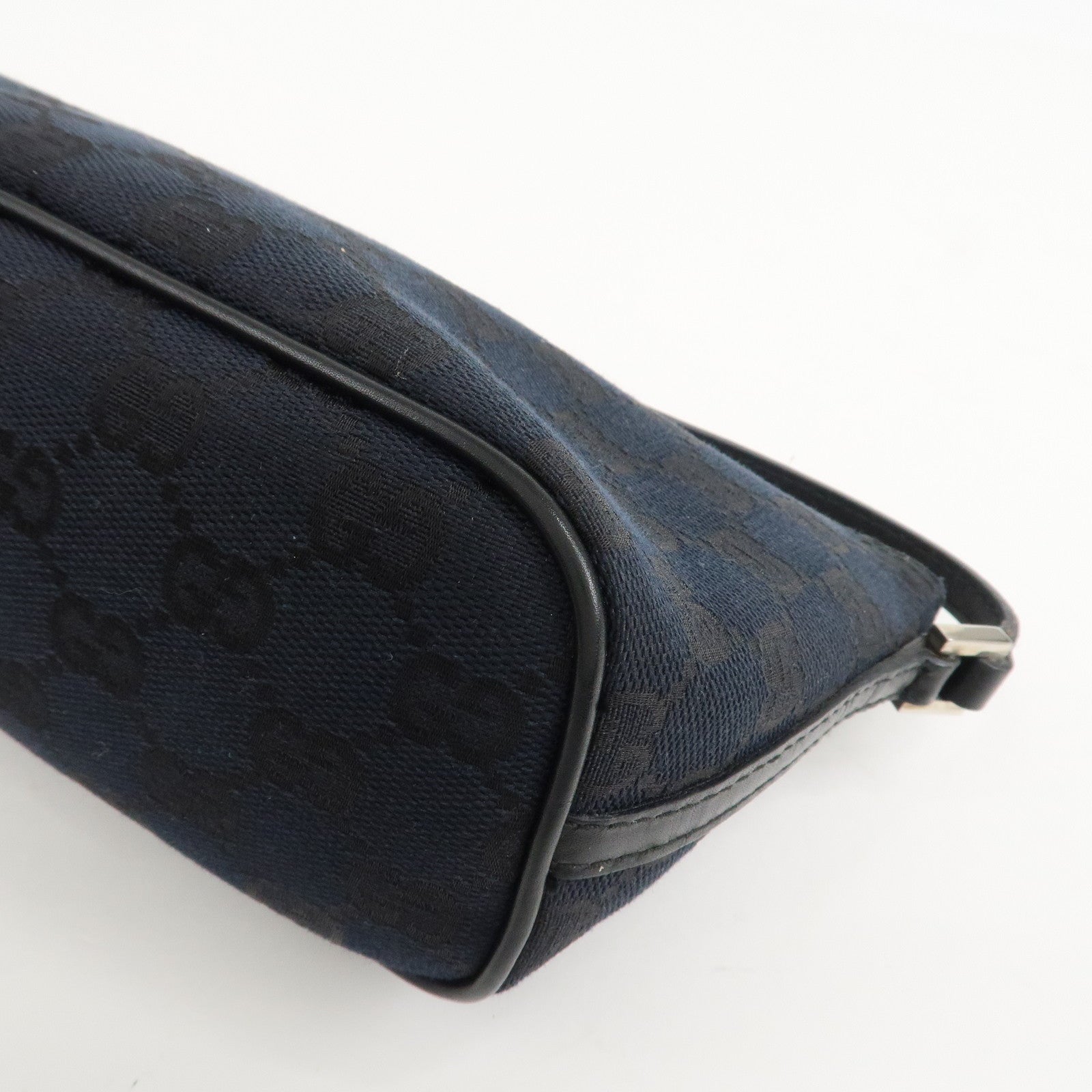 GUCCI GG Canvas Leather Accessory Pouch Hand Bag Navy 039.1103