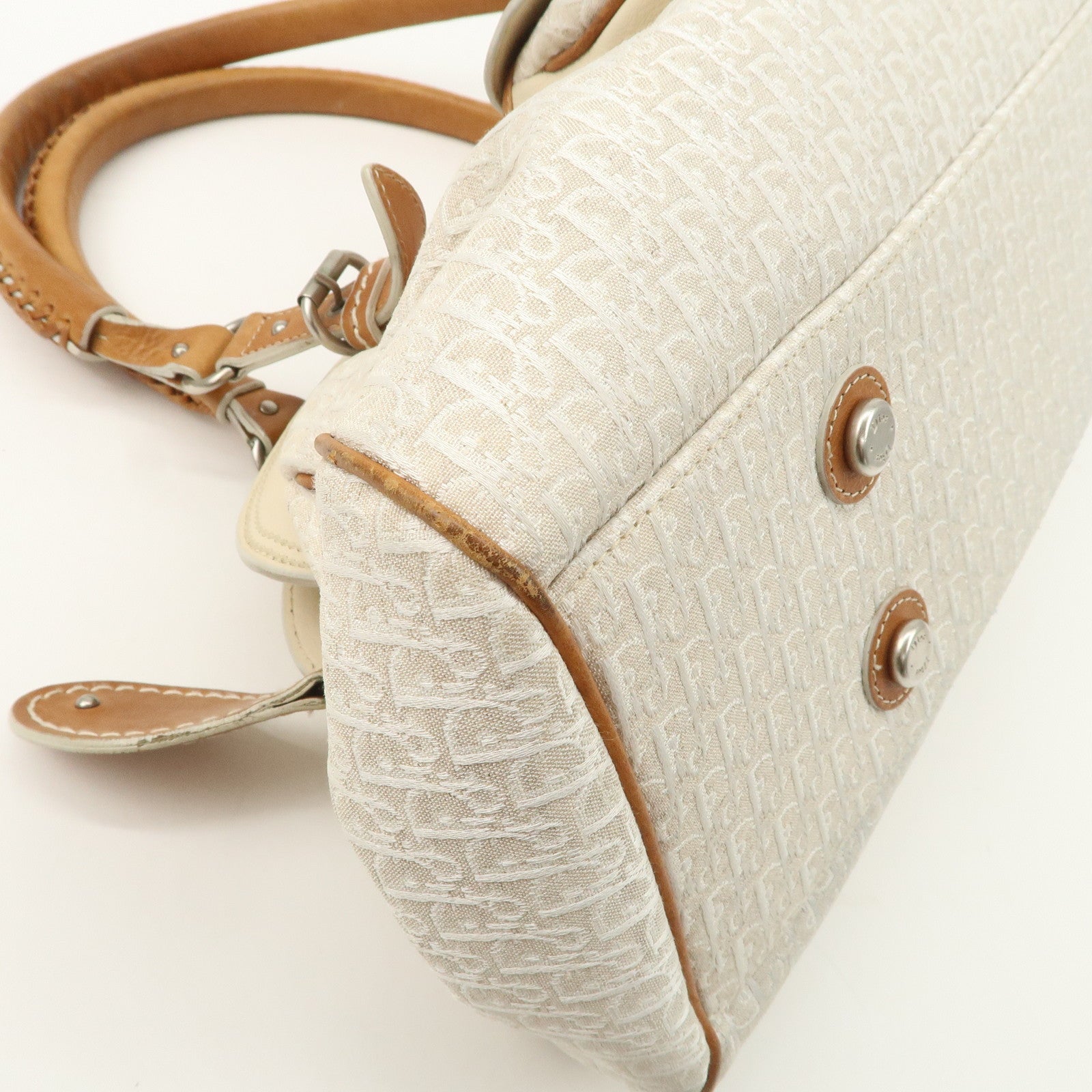 Christian Dior Trotter Canvas Leather Shoulder Bag Brown Ivory