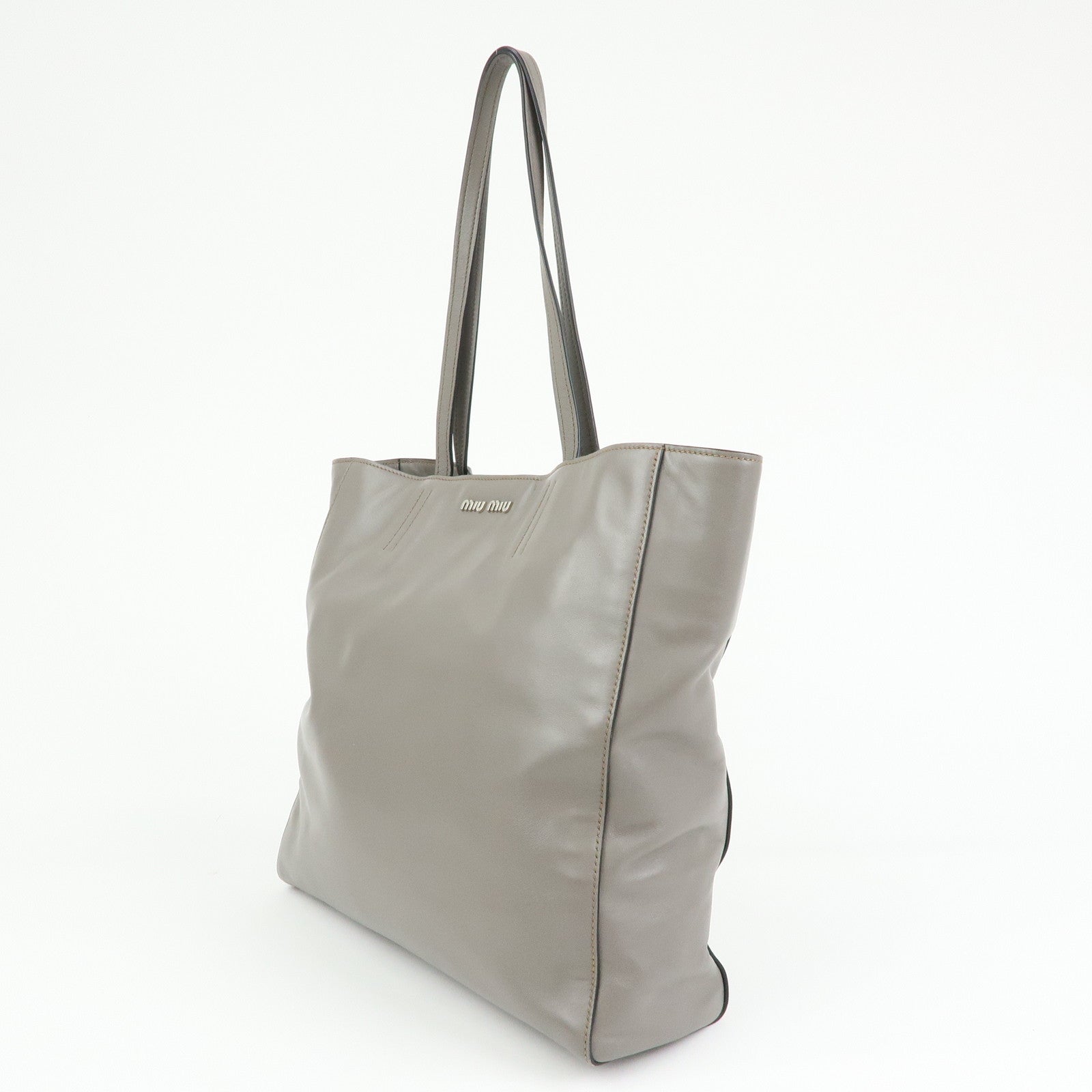 MIU MIU Vitello Soft Leather Tote Bag Shoulder Hand Bag Grey R1914S