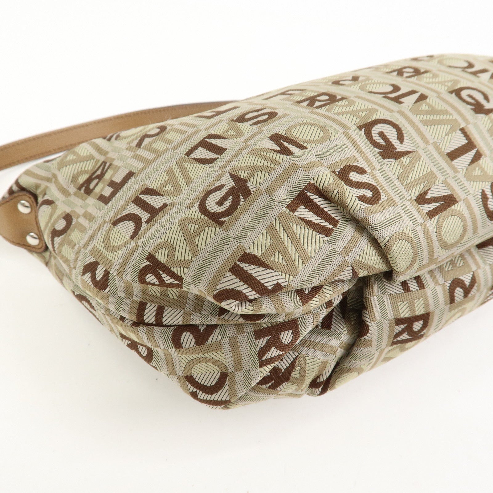 Ferragamo Logo Canvas Leather Hand Bag Shoulder Bag Beige Brown