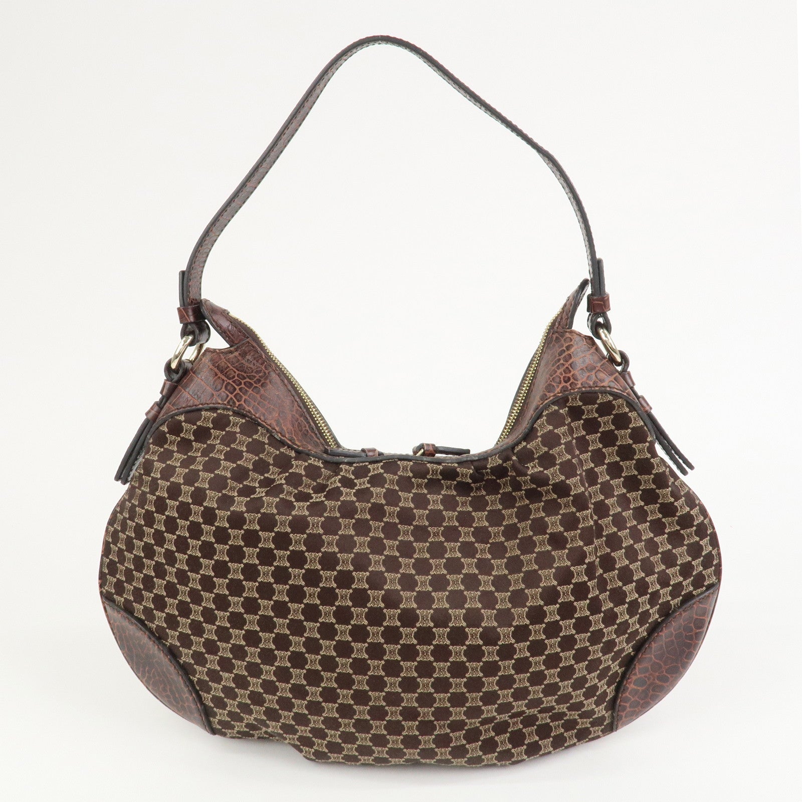 CELINE Macadam Canvas Embossed Leather Bittersweet Shoulder Bag