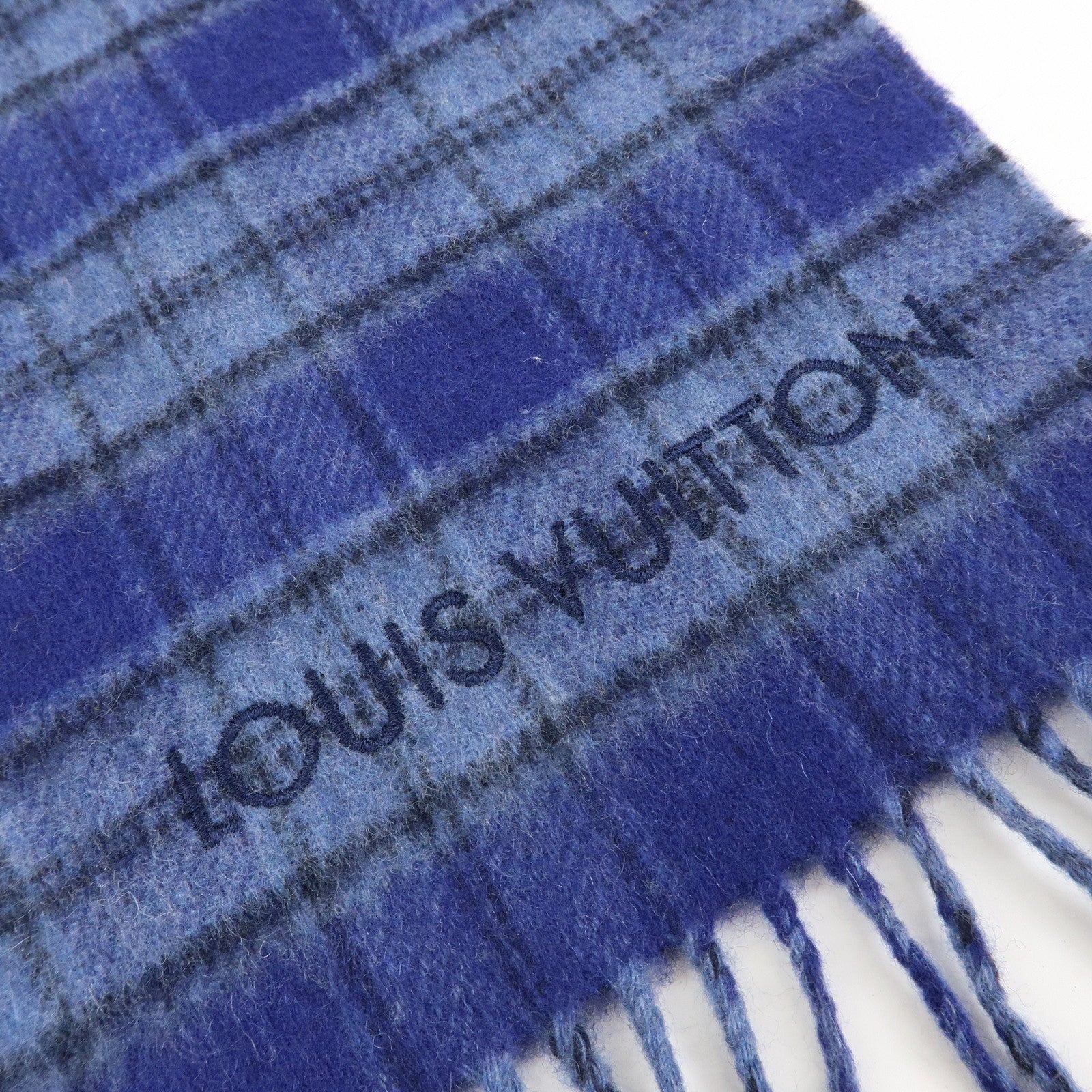 Louis Vuitton Echarpe Damier Tartan Cashmere 100% Scarf Blue M73449
