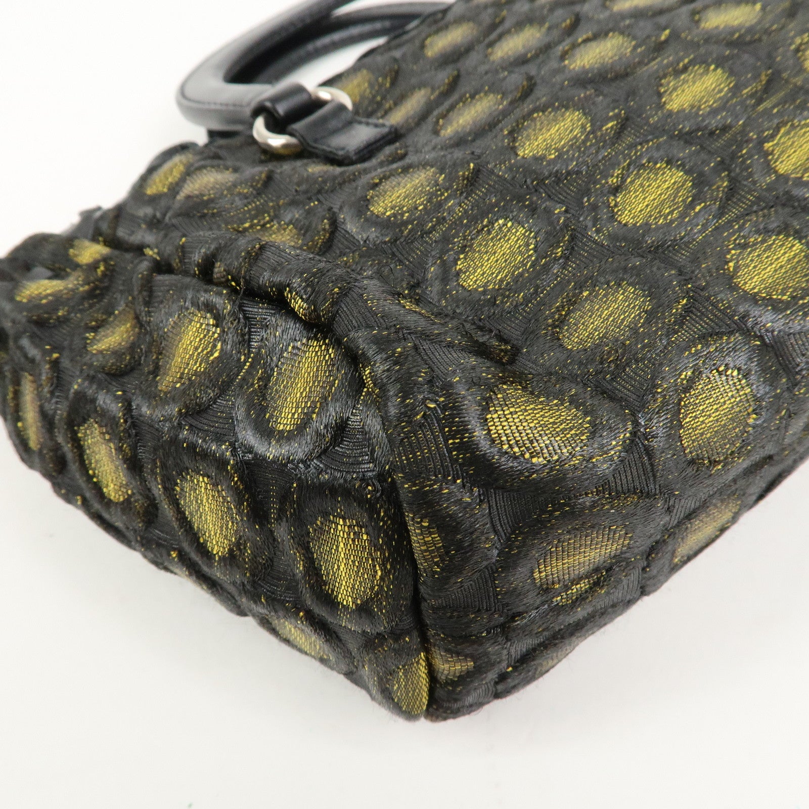 PRADA Triangle Logo Nylon Leather Ribbon Hand Bag Black Yellow