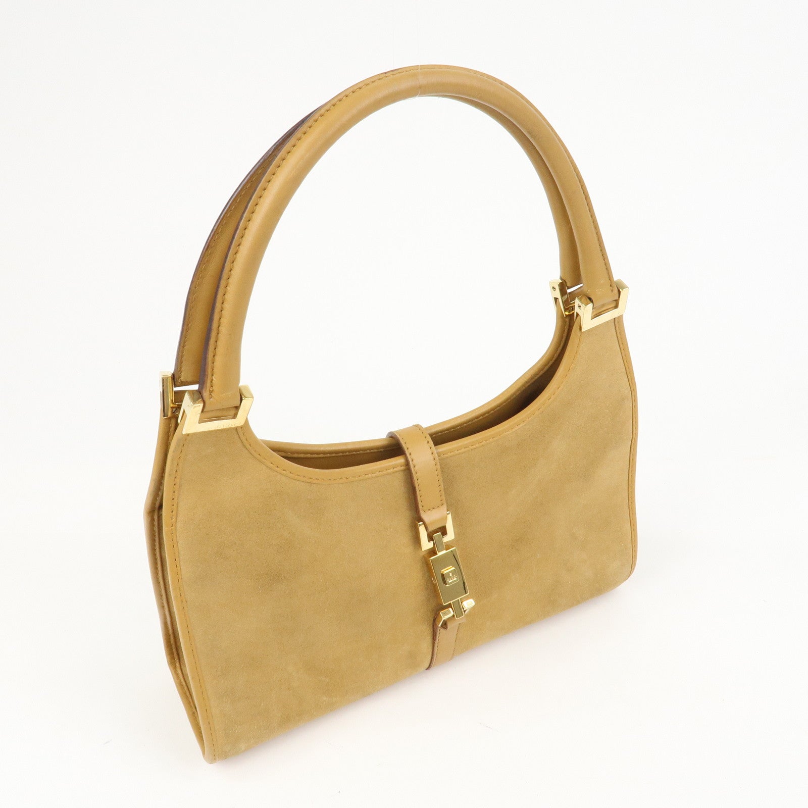 GUCCI Jackie Logo Suede Leather Shoulder Bag Light Brown 002・1068