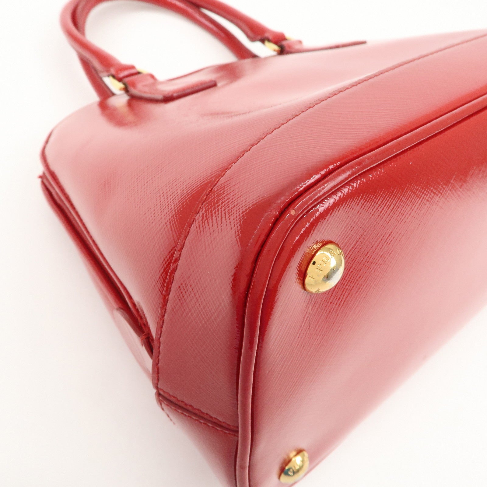 PRADA Triangle Logo Patent Leather 2WAY Bag Hand Bag Red BN2567