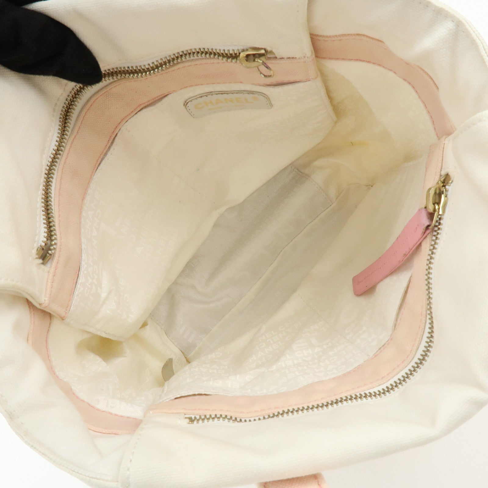 CHANEL Marshmallow Canvas Hand Bag Tote Bag White Pink