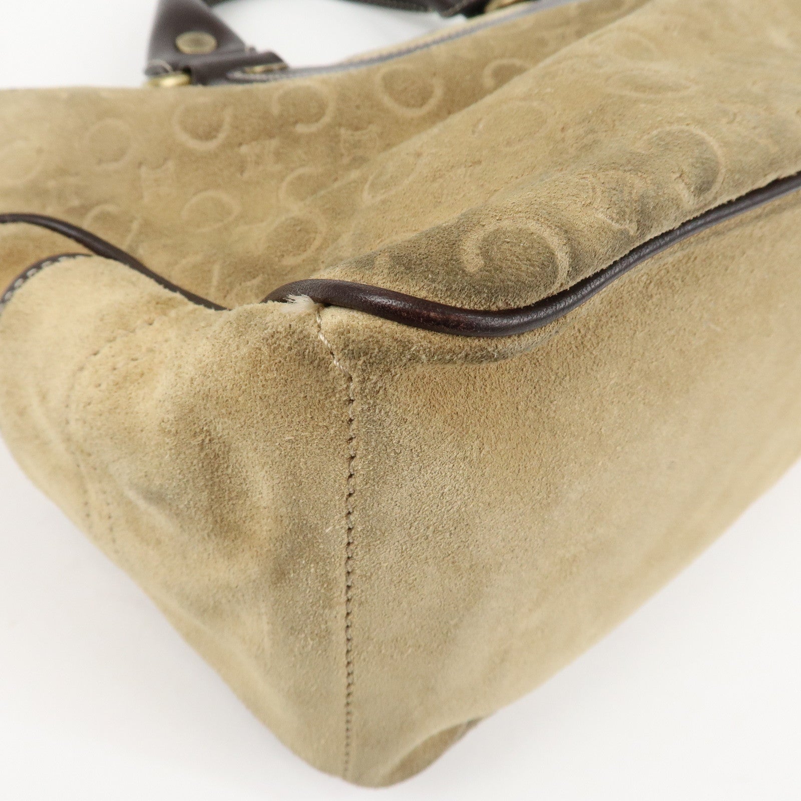 CELINE C Macadam Suede Boogie Bag Hand Bag Tote Bag Beige Dark Brown Used