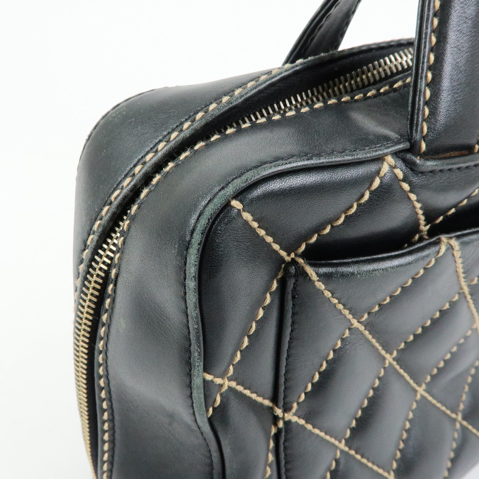 CHANEL Wild Stitch COCO Mark Calf Leather Boston Bag Black A18121