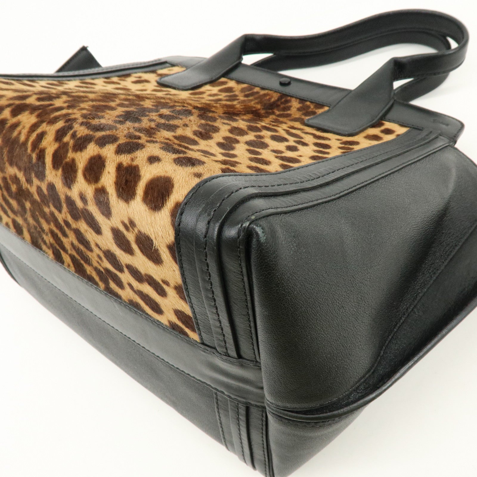 Chloe Allison Unborn Calf Leather Tote Bag Hand Bag Leopard Black
