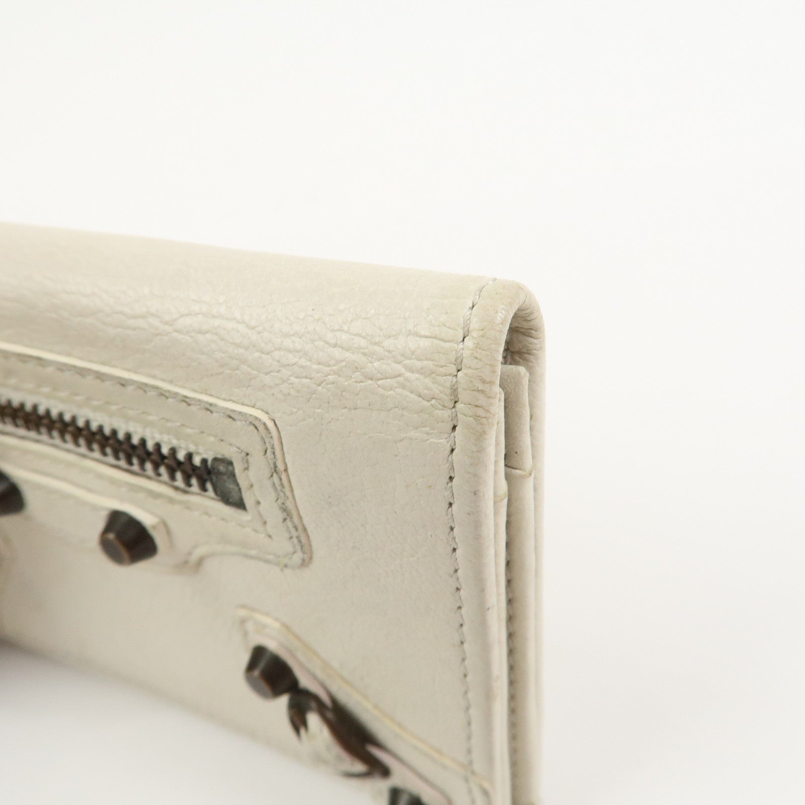 BALENCIAGA Logo Leather Card Case Card Holder Ivory 253050