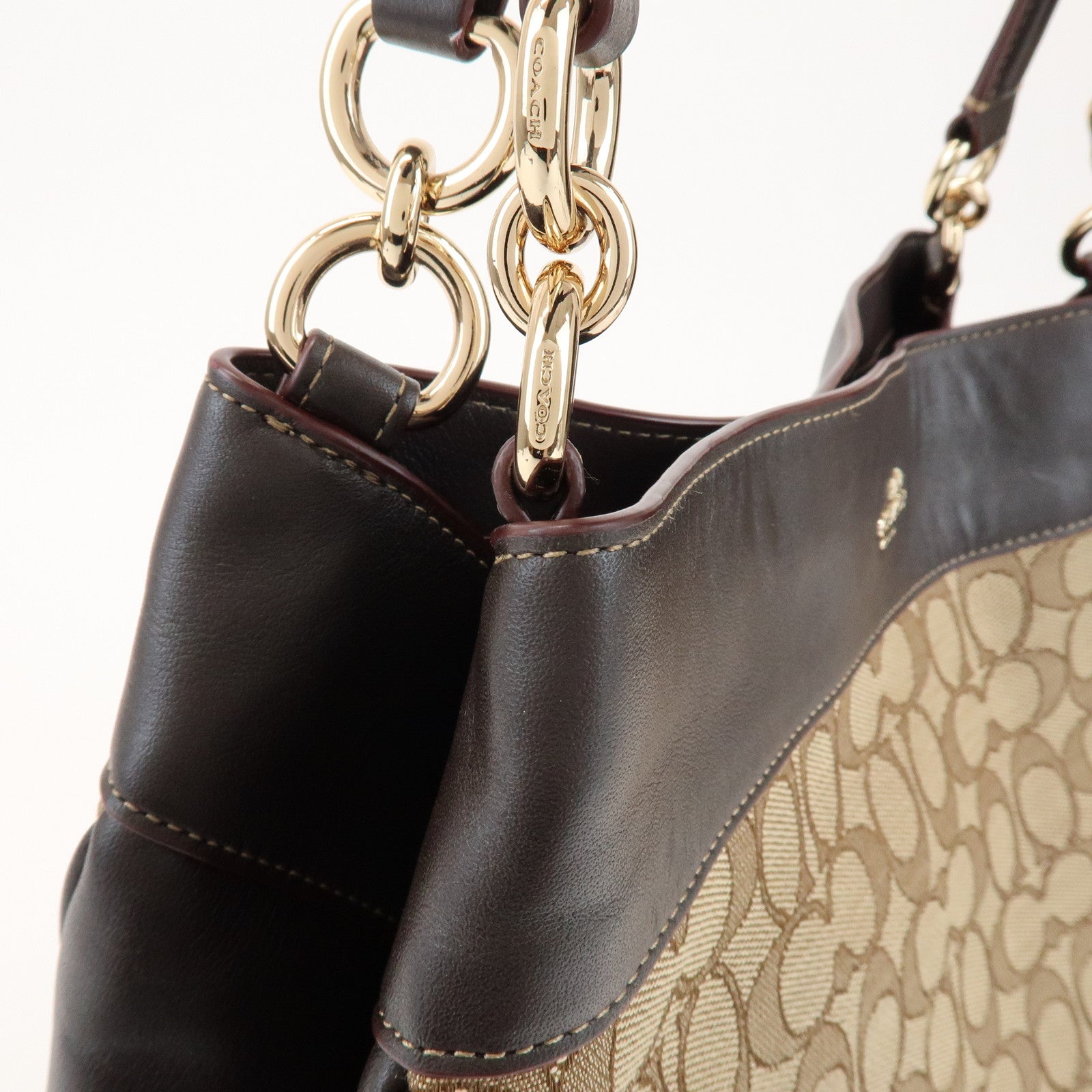 COACH Signature Logo Canvas Leather Shoulder Bag Hand Bag Brown