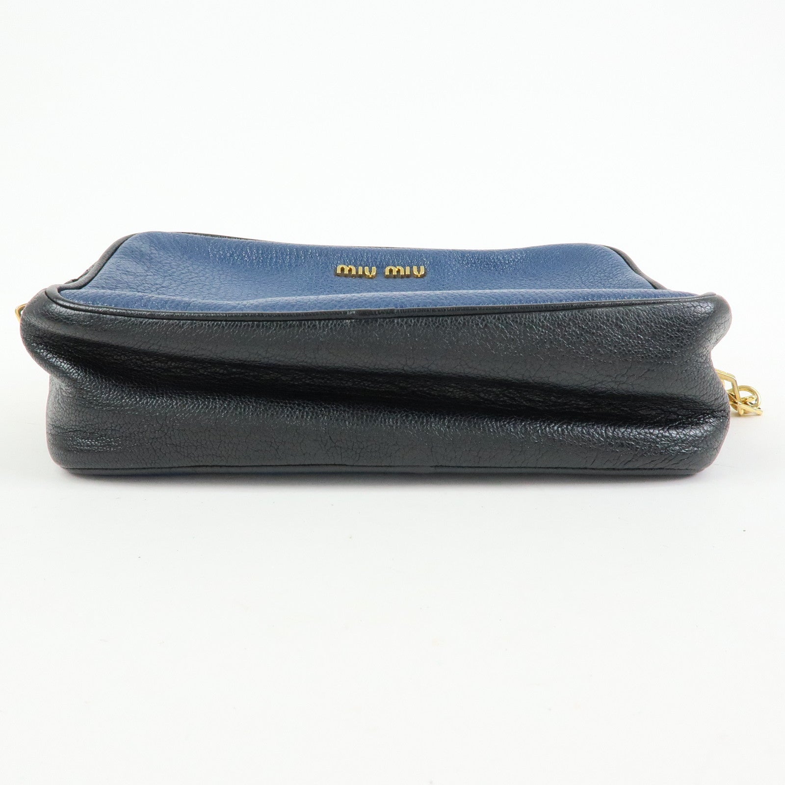MIU MIU Logo Leather Shoulder Bag Crossbody Bag Blue Black