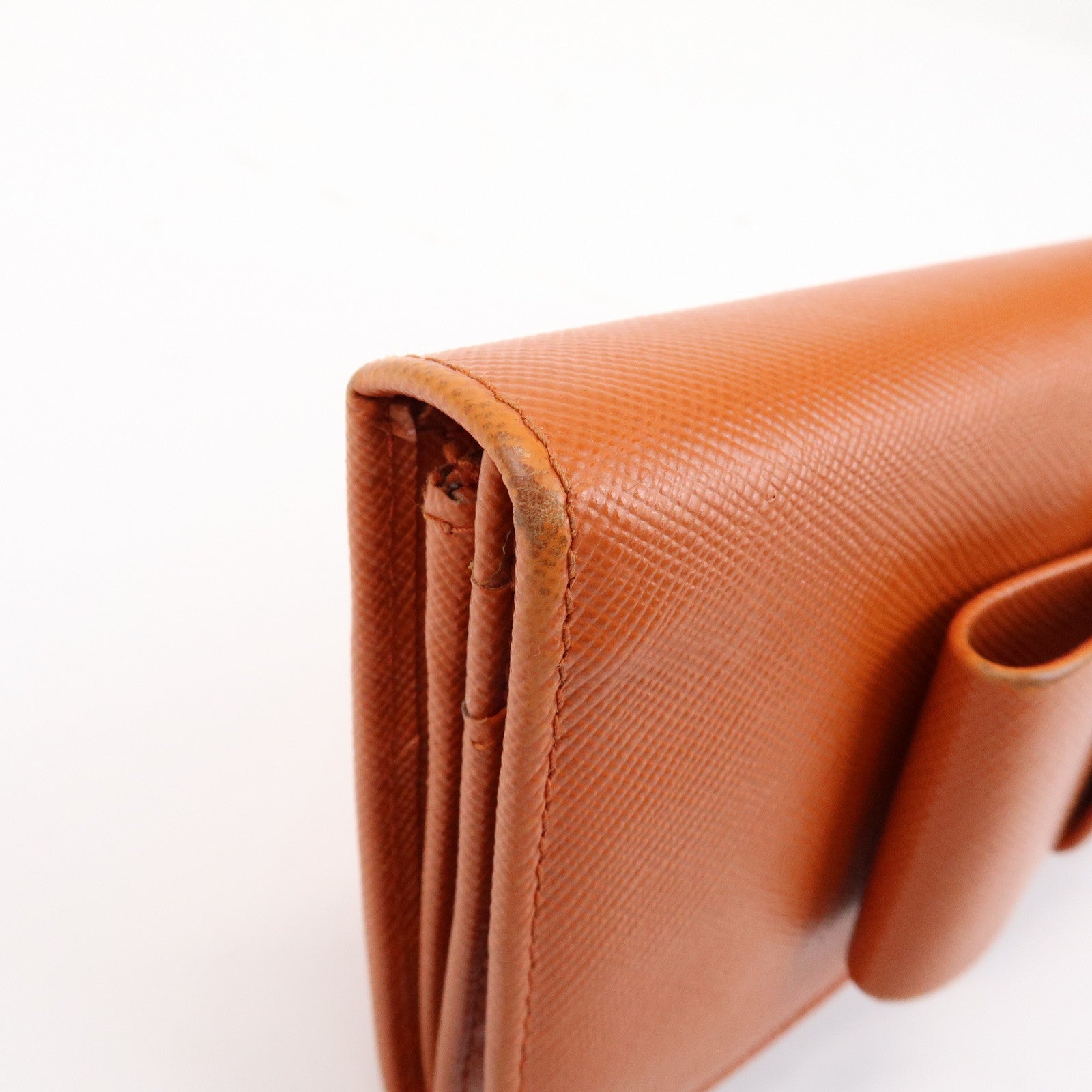 PRADA Saffiano Leather Ribbon Flap Long Wallet Orange 1M1132
