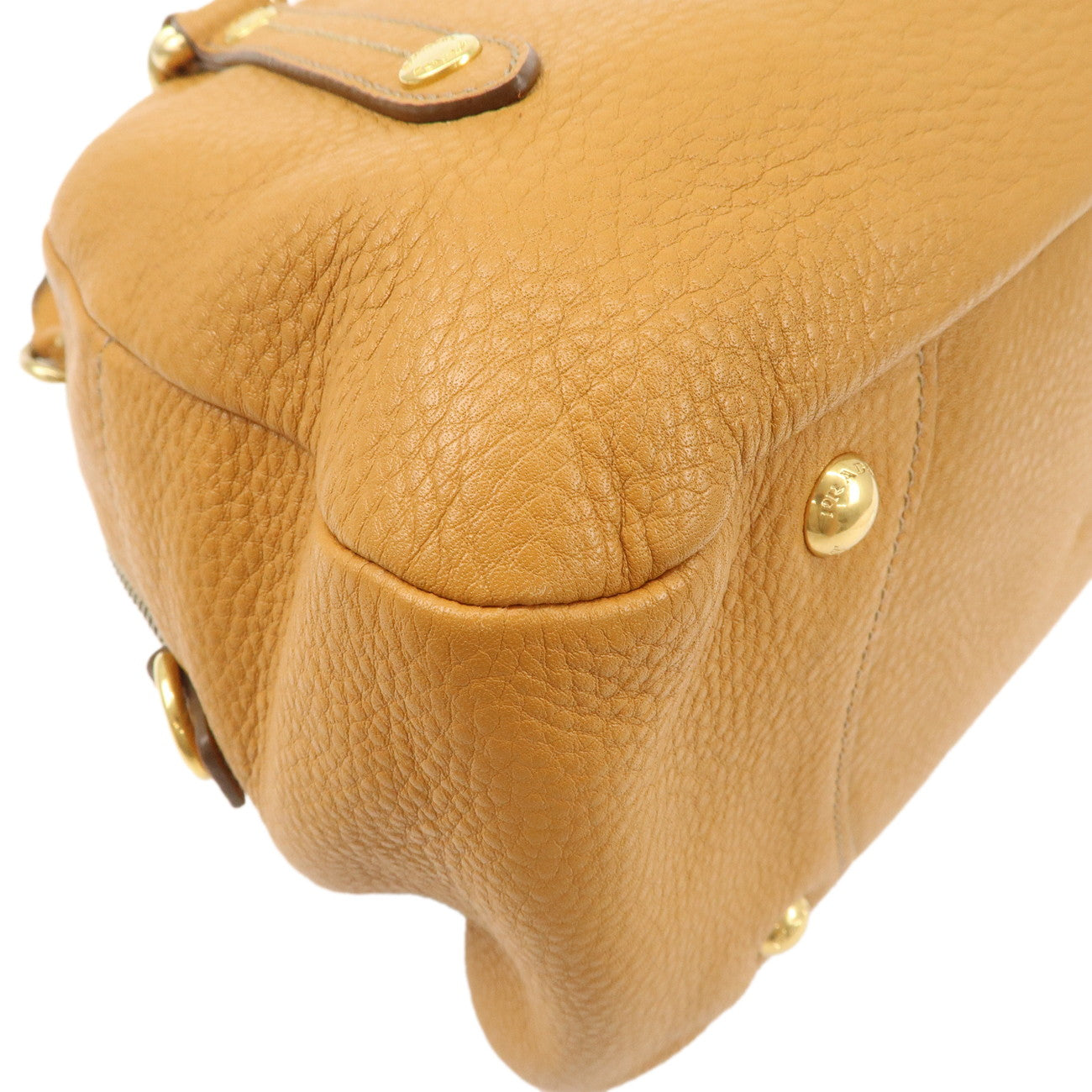 PRADA Logo Leather Chain Shoulder Bag Boston Bag Hand Bag Camel BL0692 Used