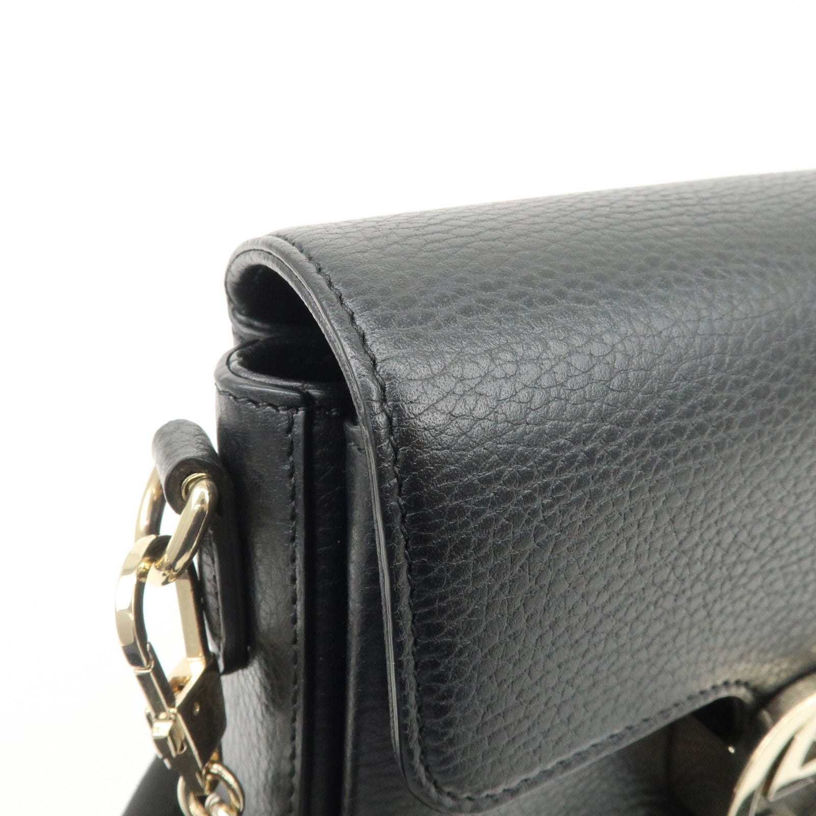 GUCCI Interlocking G Leather Chain Shoulder Bag Black 607720 Used