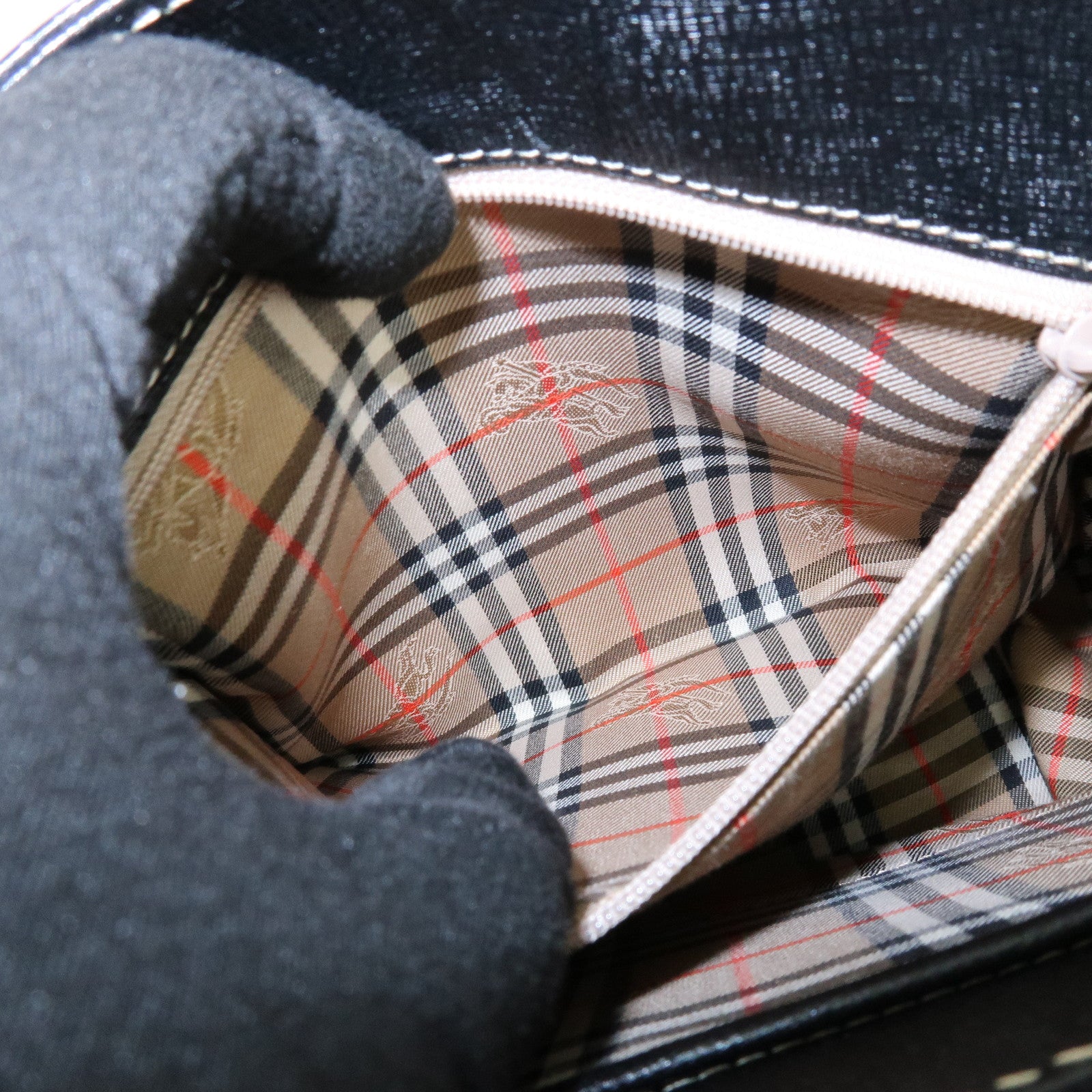 BURBERRY Logo Leather Hand Bag Black