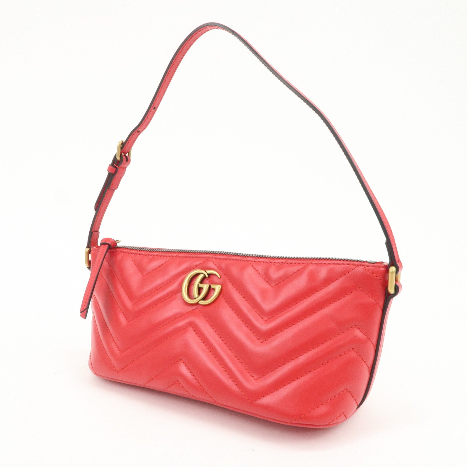 GUCCI GG Marmont Logo Leather Shoulder Bag Hand Bag Red 739166