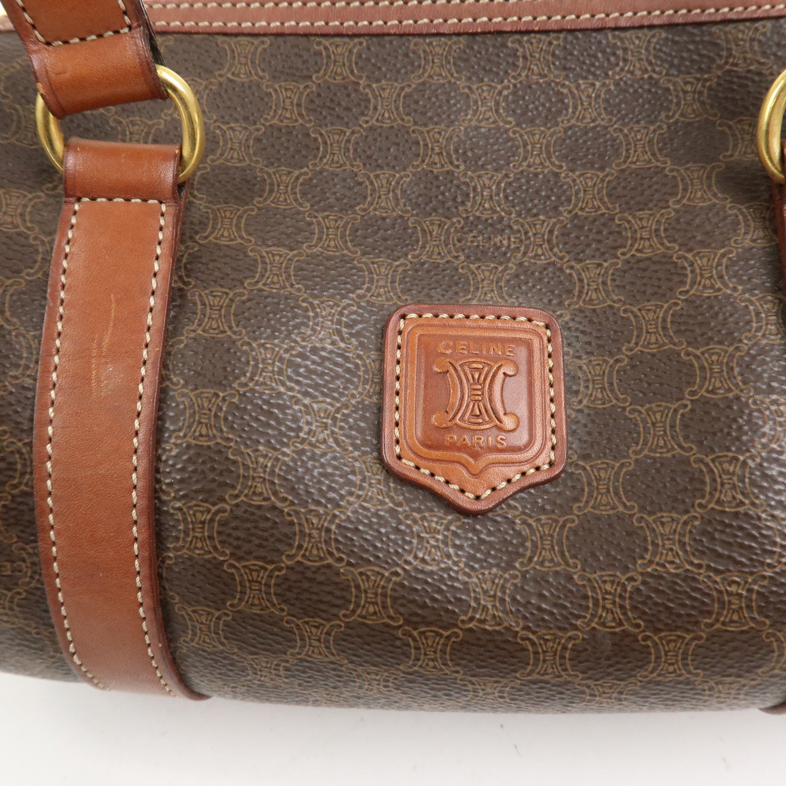 CELINE Macadam PVC Leather Hand Bag Boston Bag Brown