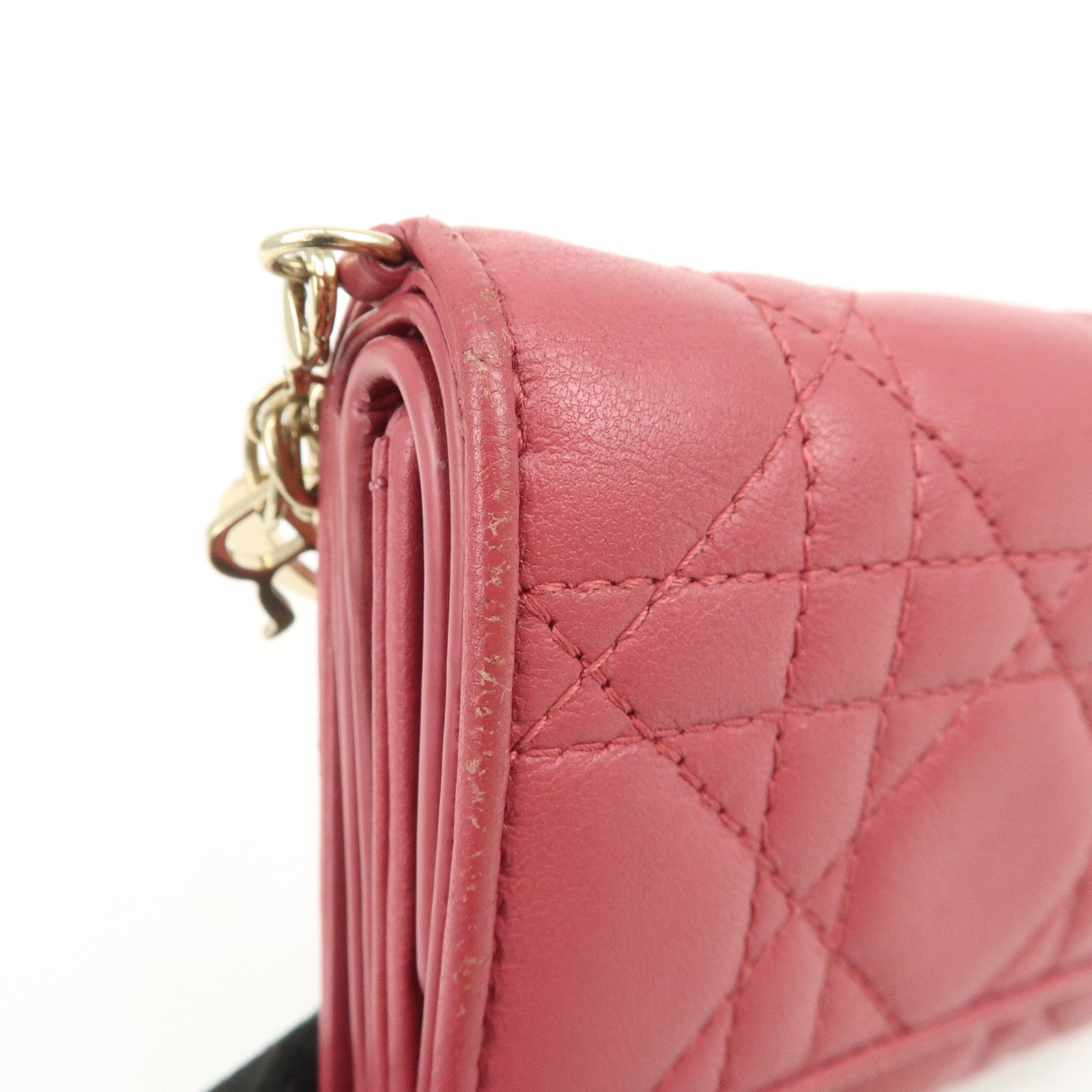 Christian Dior Cannage Leather Bi-fold Compact Wallet Pink