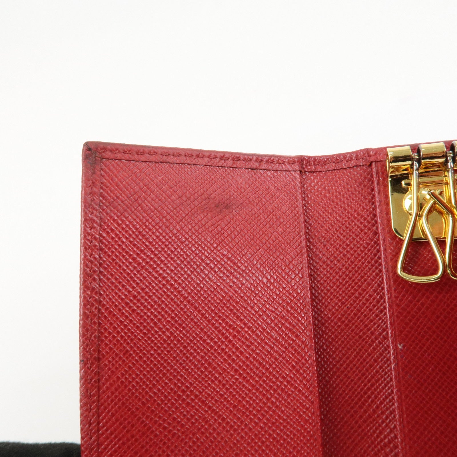 PRADA Logo Saffiano Leather Ribbon 6 Rings Key Case Red 1PG222