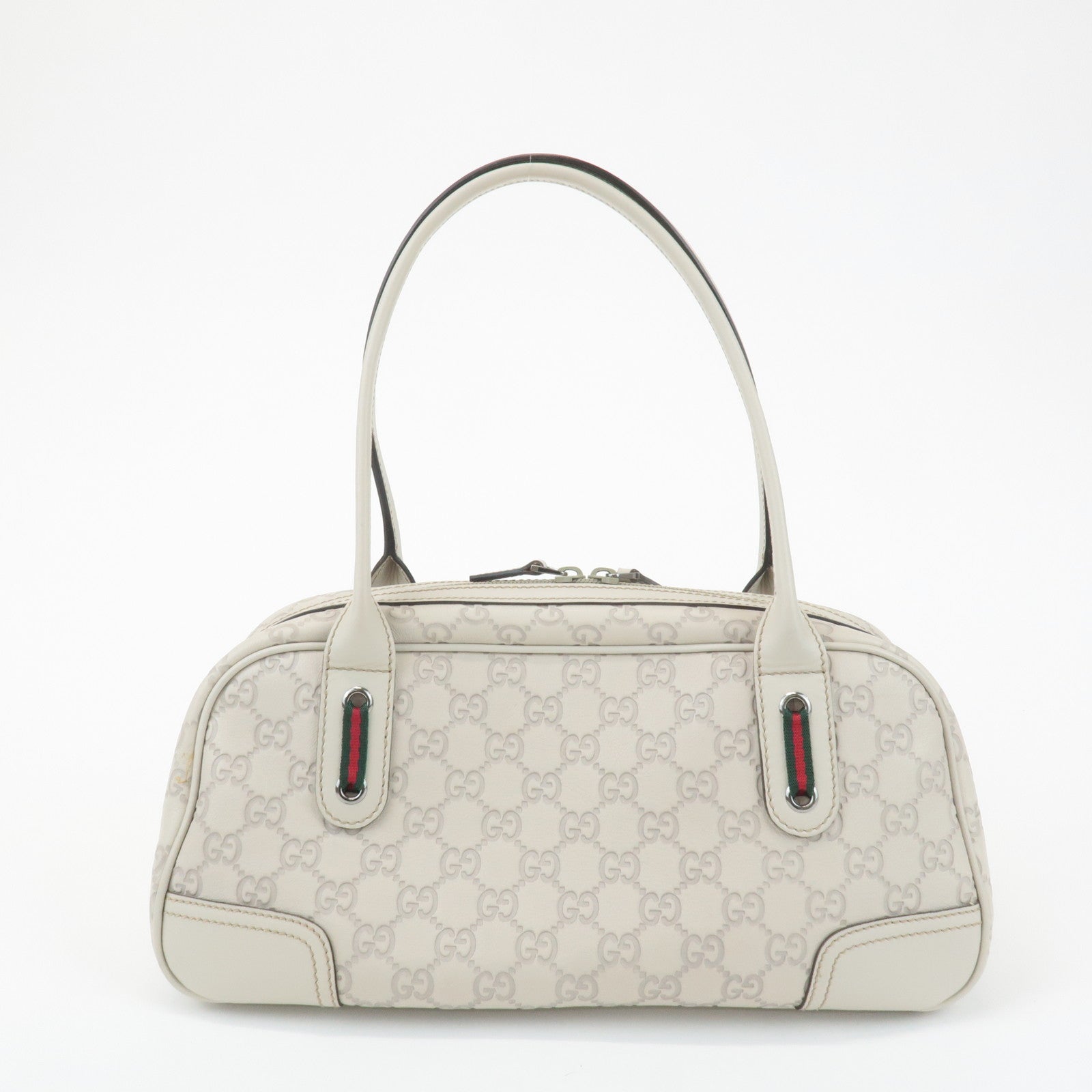 GUCCI Sherry Guccissima Leather Boston Bag Hand Bag Ivory 293594 Used