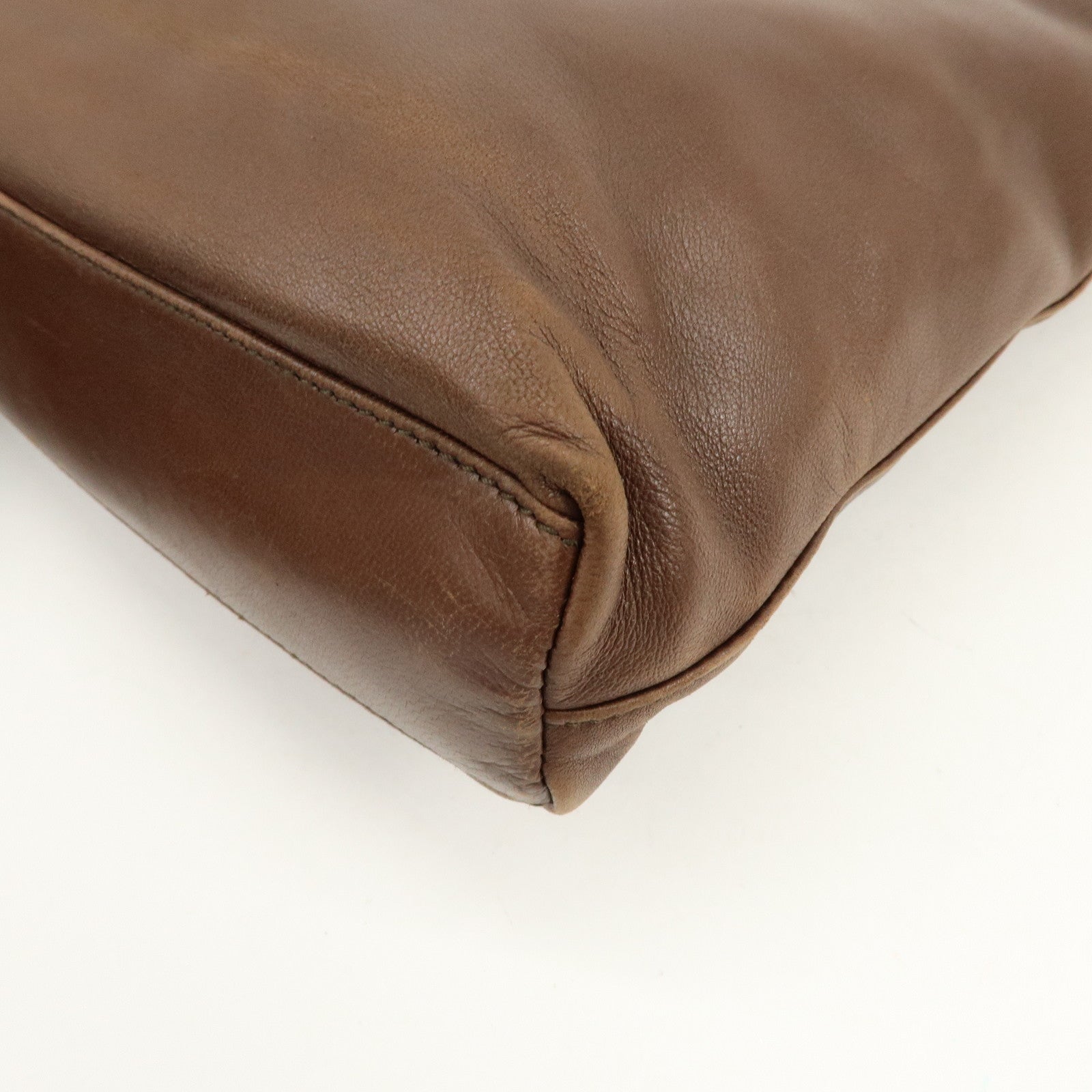 PRADA Triangle Logo Leather Shoulder Bag Crossbody Bag Brown