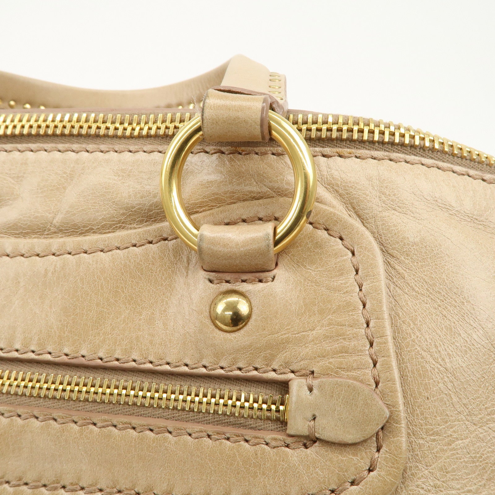 MIU MIU Logo Leather 2Way Bag Hand Bag Shoulder Bag Beige RN0728