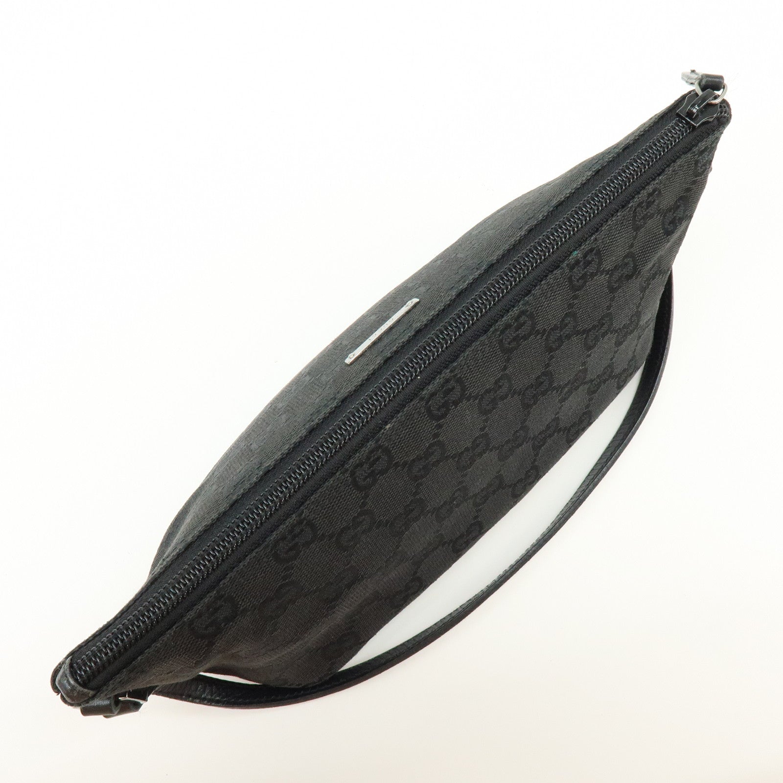 GUCCI Boat Bag GG Canvas Leather Hand Bag Pouch Black 07198